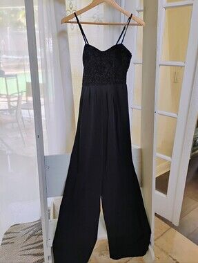 Black Wide-Leg Jumpsuit with Lace Bodice